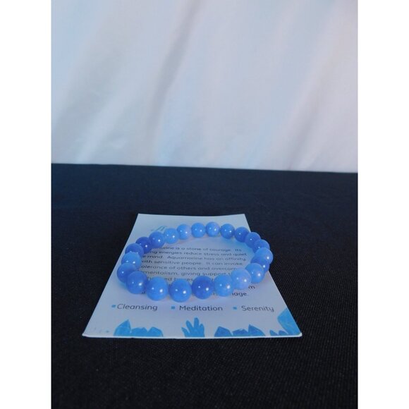 Aquamarine Bead Bracelet Stretch Calming Stone Meditation Cleansing Serenity Yog - Picture 3 of 12